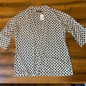 Pure Amici Large sheer light beige/cream black polka dots 3/4 sleeve open cardi